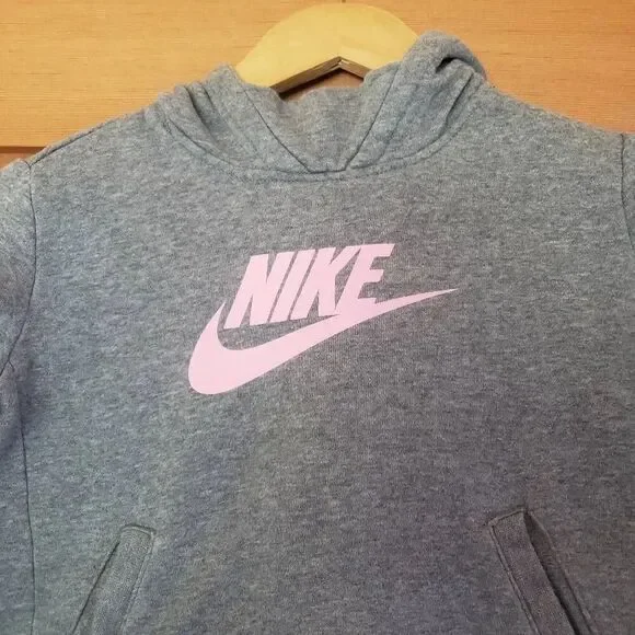 Nike Hoodie Girls Small Gray Pink Spellout Sweatshirt Sweater Hooded Pocket Yout - Picture 3 of 5